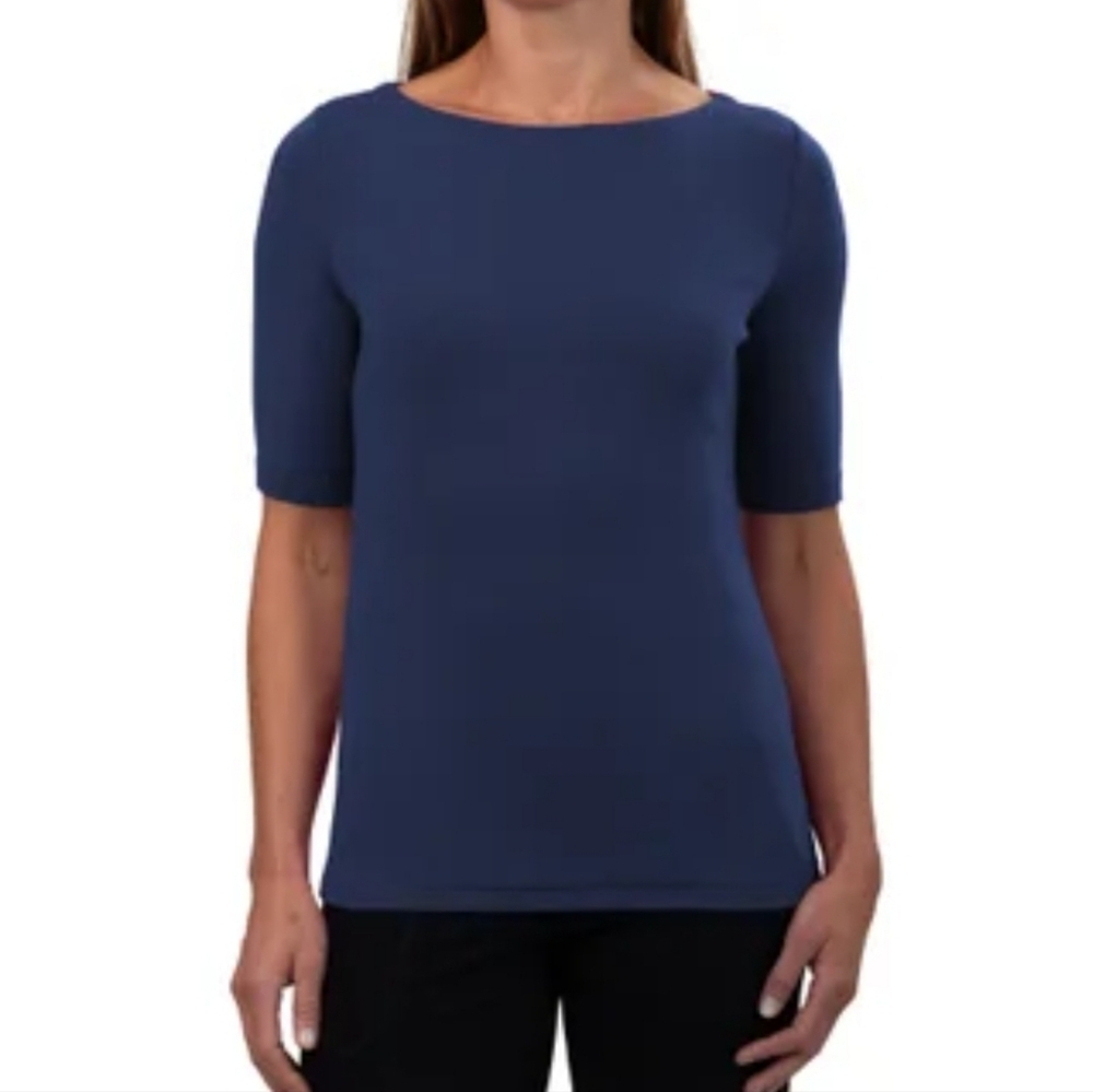 Ellen Tracy Blue Short Sleeve Tee Size Medium Casual Boatneck NWT